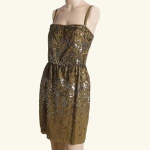BCBGMAXAZRIA Gold Metallic Sequin Sleeveless Dress